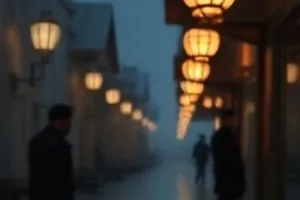 清晨街道推车与纸箱堆的画面